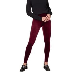SPANX Burgundy Velvet Leggings High Waisted Stretch Pants Loungewear Large